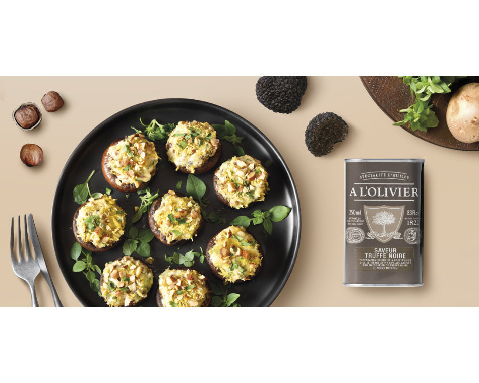 Champignons farcis à l’huile d’olive aromatique truffe noire A l’Olivier