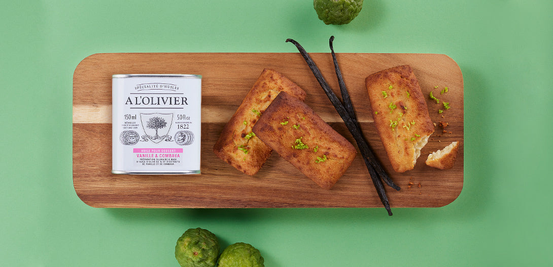 FINANCIERS À L'HUILE D’OLIVE VANILLE & COMBAVA A L’OLIVIER