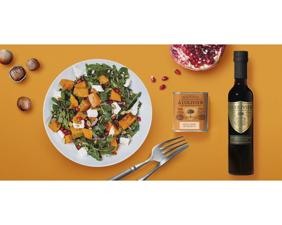 Salade de butternut rôtie à l’huile vierge de noisette et au vinaigre balsamique A l’Olivier