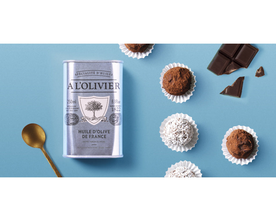 Truffes en chocolat à l’huile d’olive vierge extra cuvée France A l’Olivier