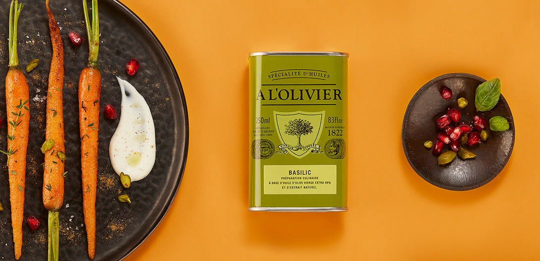 CAROTTES RÔTIES AU YAOURT À L’HUILE D’OLIVE AROMATIQUE BASILIC A L’OLIVIER