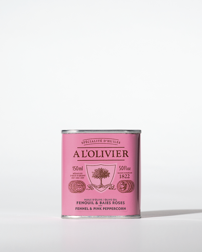 huile d'olive aromatique au fenouil et baies roses