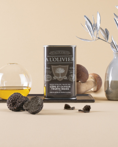 huile d'olive aromatique aux cèpes et saveur truffe