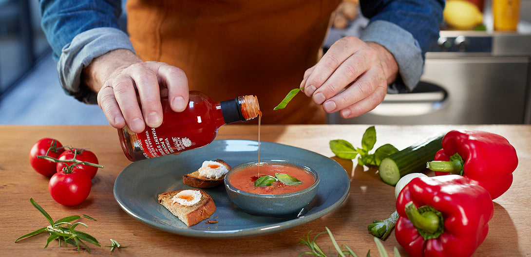 GASPACHO AU VINAIGRE POIVRON & PIMENT D’ESPELETTE A L’OLIVIER