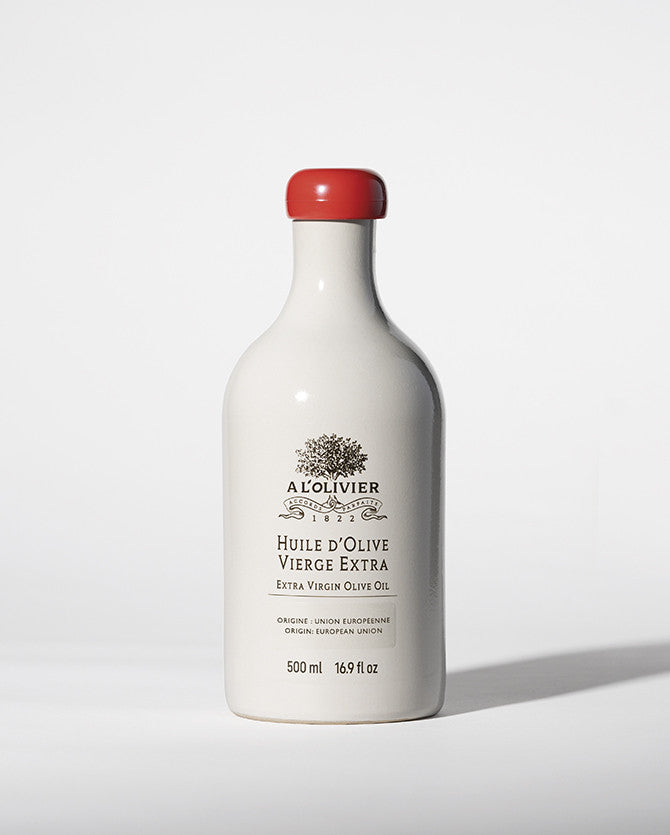 Natives Olivenöl extra - Flasche aus Steingut